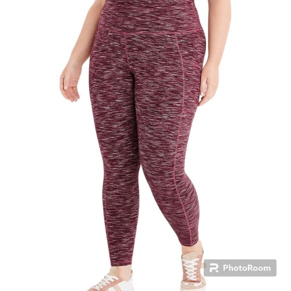 3X Plussize Super High Rise Red Space Dye Pocket Luxe Legging Stretch Activewear - Picture 1 of 7